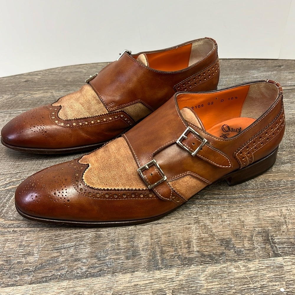 Santoni Italian Leather Double Monk Strap Dress Shoes Men’s 10.5 D